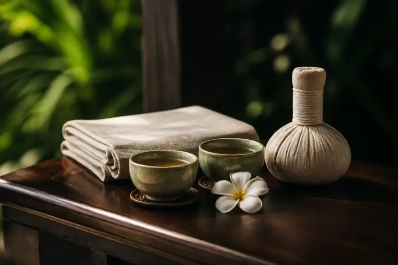Herbal tea and linen before a session